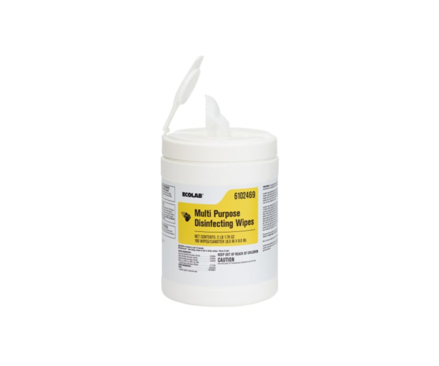 Ecolab® White Lemon Scent Multipurpose Disinfectant Wipes (6.88 in. x 6.69 in., 185 Wipes/PK, 6 PK/CS)